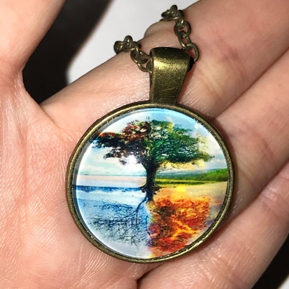 18" 4 Seasons Tree Brass Necklace - Picture 1 of 6